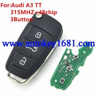 China 3button 315Mhz plastic folding remote key with 48chip for Audi A3 TT auto flip remote key for sale