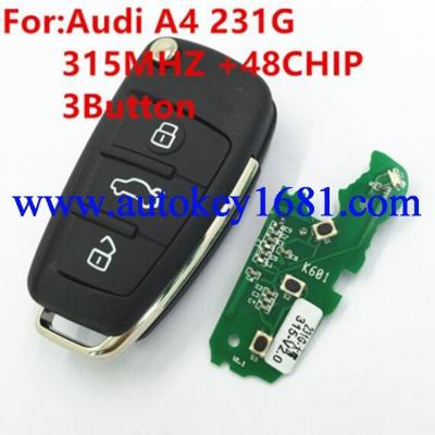 China Plastic Uncut Blade Folding Flip Remote Control Key Fob 3 Button 315MHz ID48 Chip For Audi A4 8E0 837 220R for sale