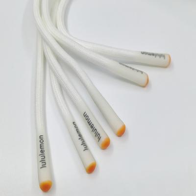 China Fashionable logo high end custom silkscreen flat cord for hoodie, silicone soaked puller for sale