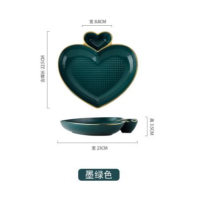 China Heart Shape Sustainable Irregular Dark Green Dinner Ceramic Restaurant Dish Dish Porcelain Dish Christmas Dinner Plate for sale