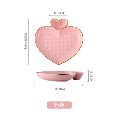 China 9 Inch Pink Heart Shape Dinnerware Dinner Plates Sustainable Ceramic Christmas Dinner Plate for sale