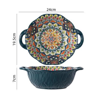 China Wholesale Unique Creative Viable Plant Shape Green Salad Fruit Bowl Ceramic Bowl With Handle For Restaurant for sale