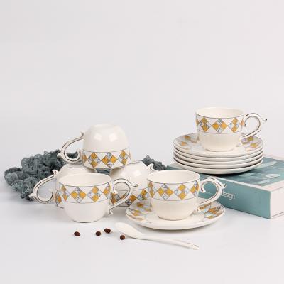 China 2021 Viable New Popularity 6pcs Round Porcelain China Tea Cup And Saucers Coffee Set for sale