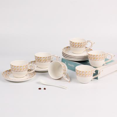 China 6pcs Sustainable White Tea Various Porcelain Ceramic Coffee Cups And Saucers Sets for sale