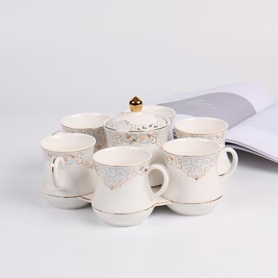 China Wholesale 190cc 8pcs Handle Elegant Viable White Tea Sugar Pot Ceramic Set With 1 Tray for sale