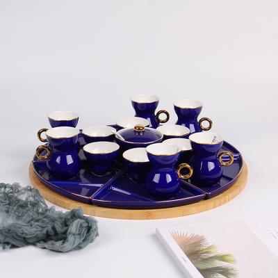 China 22pcs Viable European Style Coffee Biscuit Sugar Ceramic Blue Cawa Porcelain Teapot Cup Tray Set for sale