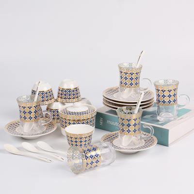 China 27pcs Cawa Cup Saucer Kitchen Art Tea Set Ceramic Garden Viable White Glass Pot For Home Use for sale