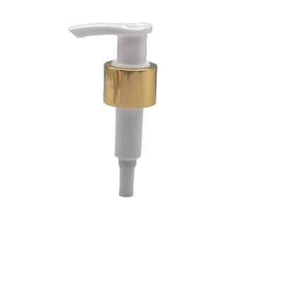 China Non Spill Lotion Pump Aluminum 24/410 Gold 24mm Lotion Pump Dispenser Lock Switch Lotion Pump Gold for sale