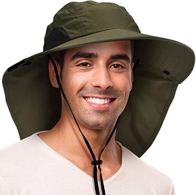 China Unisex UV Protective Men Safari Caps With Neck Flap Sun Hats Women Outdoor Activities UV Protection for Hiking and Fishing for sale