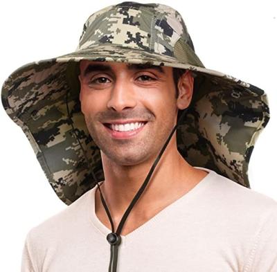 China Wholesale hot sales UV protection men's and ladies' bucket hat camouflage hats with wind rope outdoor mountaineering hats for sale