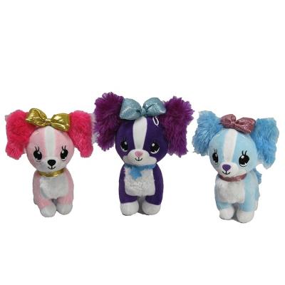 China Custom Cotton Factory Cute Stuffed Cartoon Plush Colored Hair With Bow Puppy Soft Plush Toy for sale