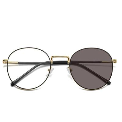 China For Reading Glasses Fashion Metal Round Monocle Frames Blue Light Blocking Anti Photocromic Glasses Computer Photochromic Glasses for sale