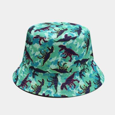 China New cartoon casual creative dinosaur pattern double-sided fisherman hat for men and women leisure sunshade hat outdoor sunscreen for sale