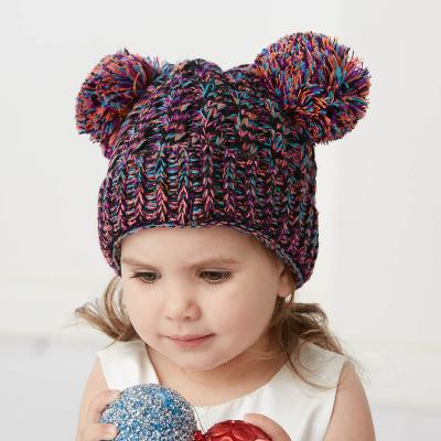 China 2021new JOINT winter American twist knit hat warm, soft and lovely children's wool double ball cap for sale