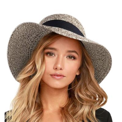 China Sun Straw Hat Beach Women's Striped Summer UV Foldable Brim UV Travel UPF50 Hat for sale