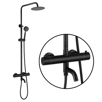 China With Slide Bar Bathroom Shower Column Set Black Thermoregulator Thermoregulator Shower Faucet Stainless Steel for sale