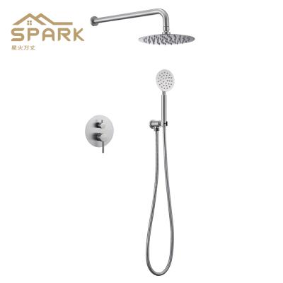 China Without Sliding Bar 304 Stainless Steel Brushed Wall Mounted Bathroom Rain Mixer Combo Set Rainfall Shower System Shower Sets for sale