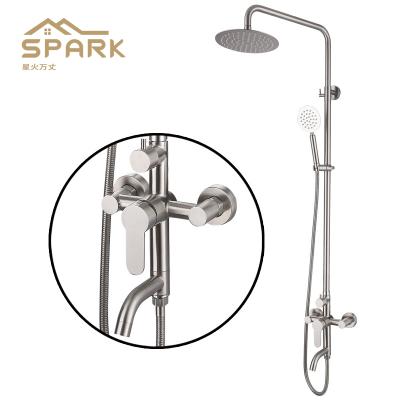 China With Sliding Bar 304 Stainless Steel Brushed Shower Set Booster Spout Smart Thermostatic Cross Shower Combo Hot And Cold Shower Set for sale