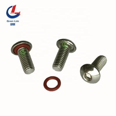 China Stainless Steel Flat Sealing Screw With Ss316 Button Rubber Head Ring Ss 304 Sealing Screw for sale