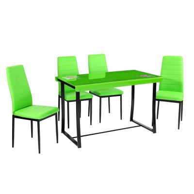 China Convertible Colored Leaning Metal Frame Dining Table Glass Top Dinner Table for sale