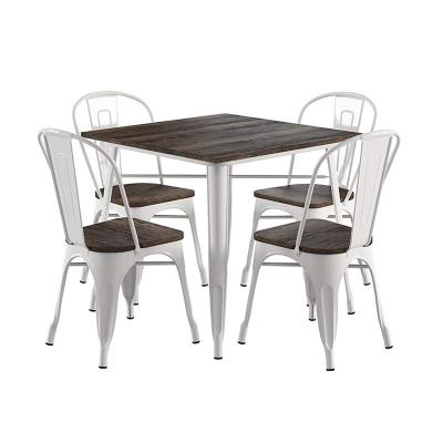 China hot sale square metal frame convertible wood top dining table with metal chairs for sale