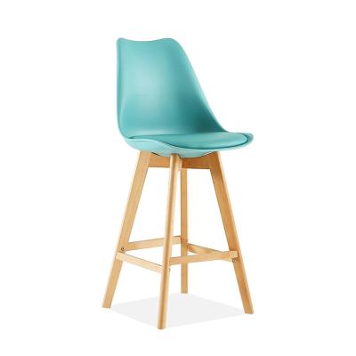 China Wholesale Cheap Modern Adjustable Wooden Leg Leisure Plastic Seat (Height) Bar Stool Bar Chair With Footrest for sale