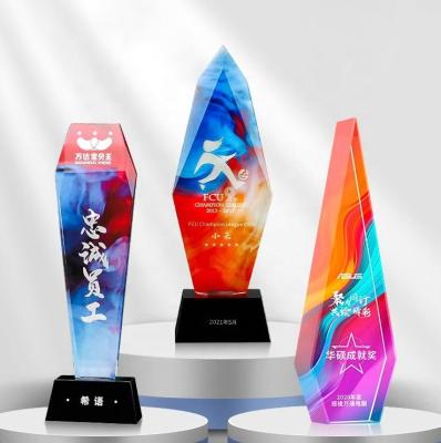 China USA Cheap Personalized Printing Background Tall Crystal Trophy For Game Spirit Awards for sale