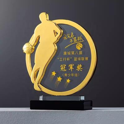 China USA Circle Glass Customized Engraved Metal Crystal Basketball Awards For Winner Top Three Medals Trophy for sale