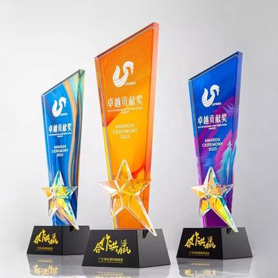 China USA Customized Engraved Diamond Glass Star Awards For Crystal Presented Trophy for sale