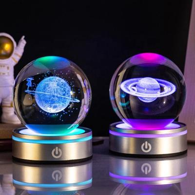 China USA Wholesale Customized 3D Laser Engraving Solar Crystal Ball Night Lamp For Bedroom Decoration Light for sale