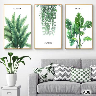 China Modern Minimalist Green Plant Leaf Plant Wall Art Canvas Prints Nordic Botanical Paintings 3 Panels For Living Room Decor for sale