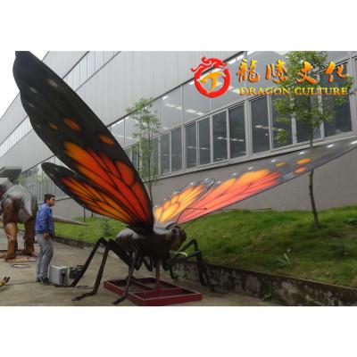 China Model Robotic Insects Orange Aluminum Giant Animatronic Butterfly For Amusement Park for sale