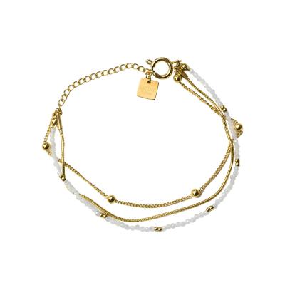 China Trendy High Quality Fashion Crystal Beaded Jewelry Gold Plated Multilayer Stainless Steel Thin Bracelet for sale