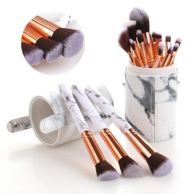 China Angular Blush Amazon Hot Selling 15 Piece Private Customized Marble Professional Makeup Brush Set Blush Eyeshadow Brush Set With Brush Bucket for sale