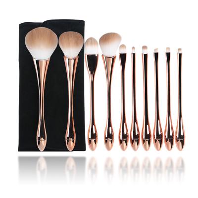 China Wholesale Private Custom Fashion Silky Soft Rose Gold Handle Small Size 10 Pieces Foundation Brush Makeup Brush Set for sale