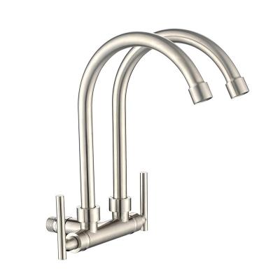 China Metered Faucets Rapsel 304 Stainless Steel Double Headed Kitchen Faucet for sale