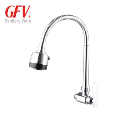 China Metered Faucets Single Cold Flexible Zinc Kitchen Faucet With Pull Out Sprayer Sanitary Ware for sale