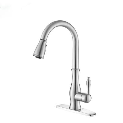 China Thermostatic Faucets Curve Top Brushed Nickel Pull Out Stainless Steel Kitchen Sink Faucets With Pull Down Sprayer for sale