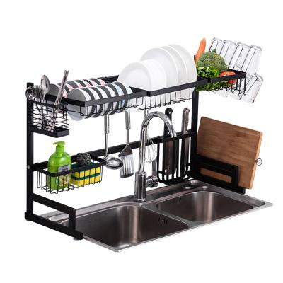 China Sustainable Stainless Steel 2 Tier Dish Rack Kitchen Organizer Above Sink Drying Rack for sale