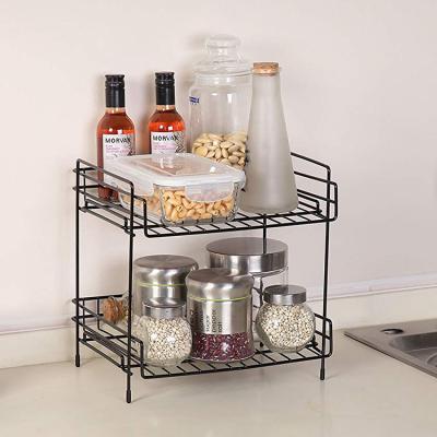 China Sustainable Organizer 2 Tier Folding Pantry Household Storage Rack Mesh Wire Spice Rack for sale