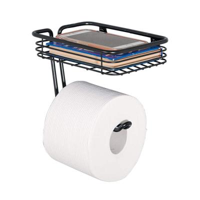 China Wall Mounted Paper Shelf Bathroom Toilet Storage Phone Holder Metal Wire Cloth Stand for sale