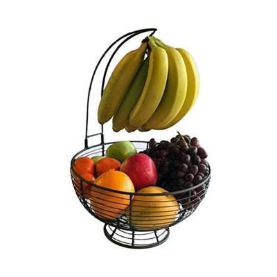 China Sustainable Creative Detachable Iron Wire Fruit Bowl Storage Basket With Banana Hanger for sale