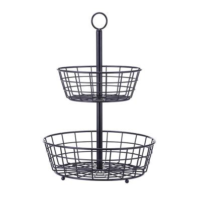 China Kitchen 2 Tiers Countertop Bread Storage Fruit Basket Detachable Hanging Rack for sale