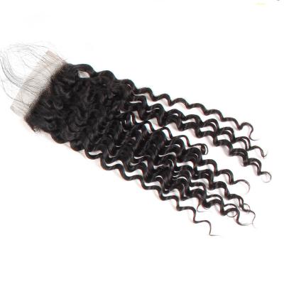 China Natural Brazilian Deep Wave Cuticle Aligned Middle /Free /Three Piece Lace Up Closure Virgin Hair 4*4 Lace Up Deep Wave Closure for sale