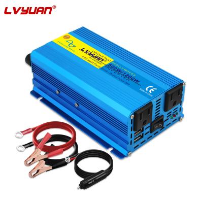 China For Computer 500W Peak Power 1200W DC to AC Converter Power Inverter Useful Frequency Pure Sine Wave Inverter with US Plugs 12V to 110V for sale