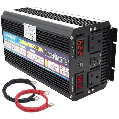 China For Notebook 3000/6000W 12V 24V DC to 110V 220V 240V AC Modified Sine Wave Power Inverter Two Plugs Car Power Converter for sale