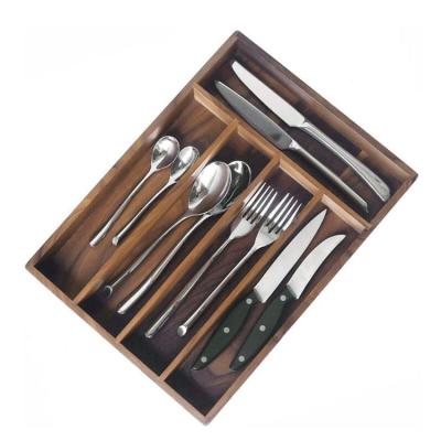 China Sustainable Modern Sturdy 5 Compartment Walnut Kitchen Utensil With Wooden Rack for sale