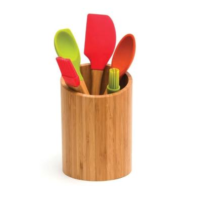 China Sustainable Classic Large Capacity Round Shape Easy Clean Bamboo Wooden Utensil Holder for sale