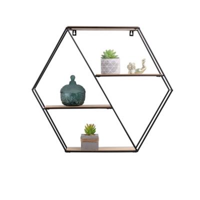 China China Beautiful Wooden High Quality Metal Shelf Wall Bracket Solid Hexagon Shelf for sale