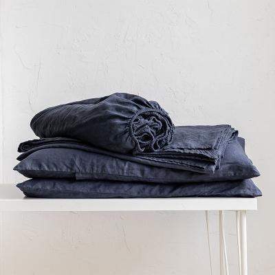 China Factory Nondisposable Luxury Navy Sheet Set French Linen Fitted Sheet With Pillowcase for sale